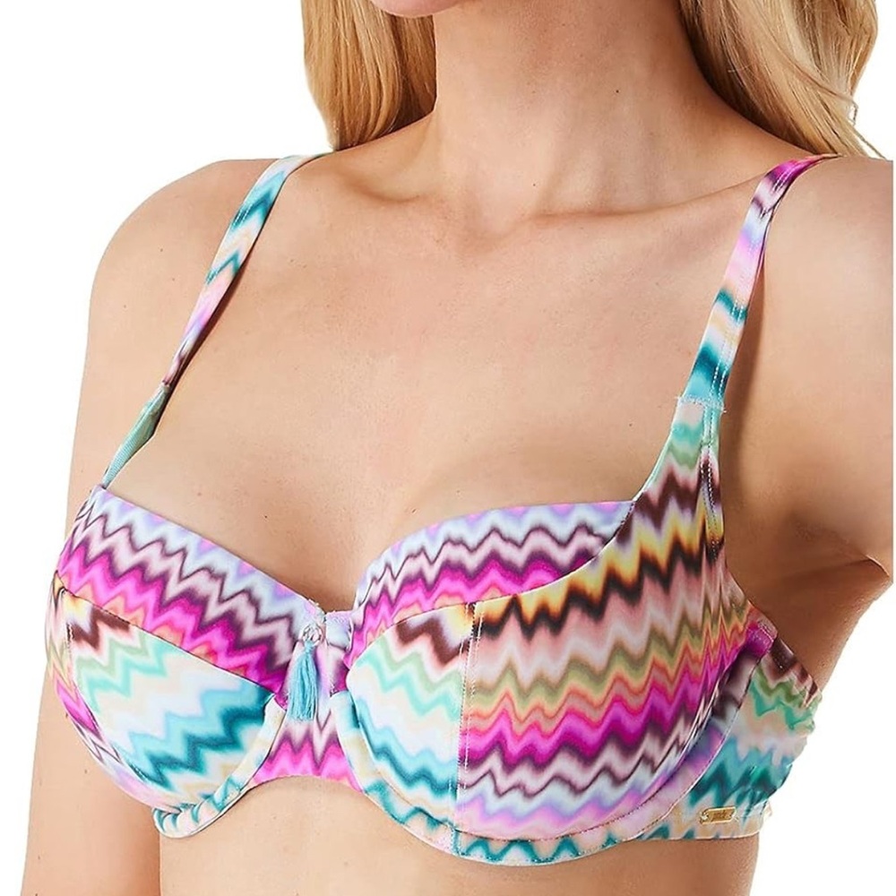 NWT Panache Bikini 32E+Sz S Bottom Ruched 🍑—New! Missoni-inspired💫